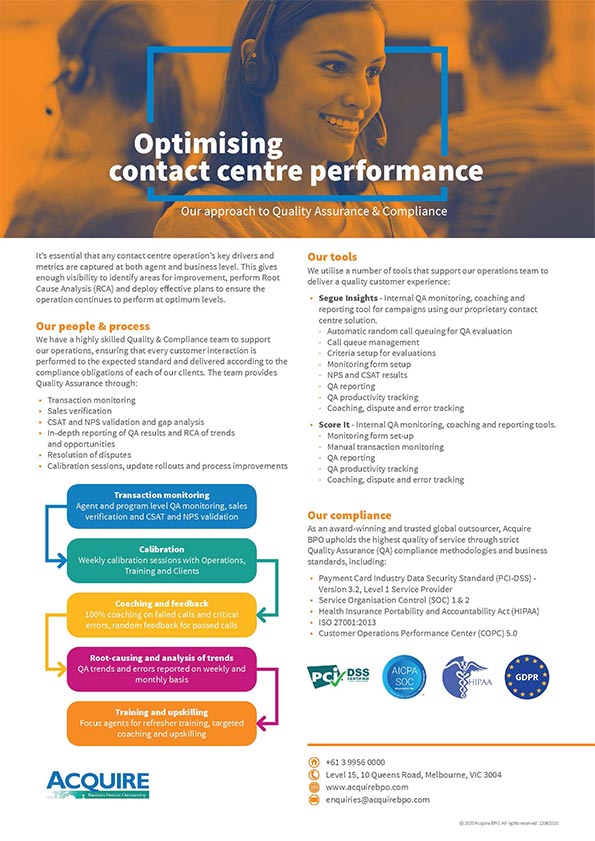 Optimise contact centre performance through Quality Assurance & Compliance
