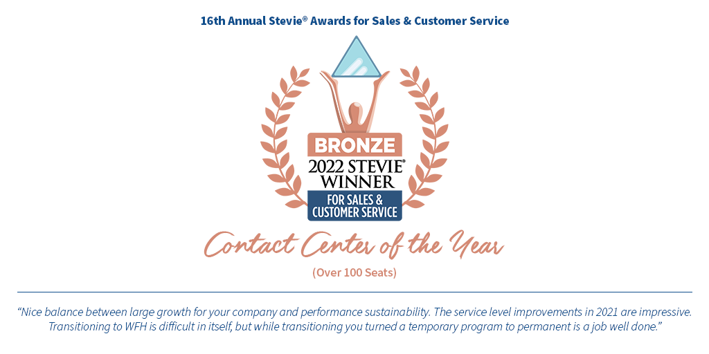 Acquire BPO wins Bronze at the 2022 Stevie® Awards for Sales & Customer Service